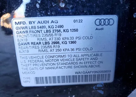 2022 Audi Q5 Premium 45 из США, поврежденный, VIN WA1GAAFY0N2059859